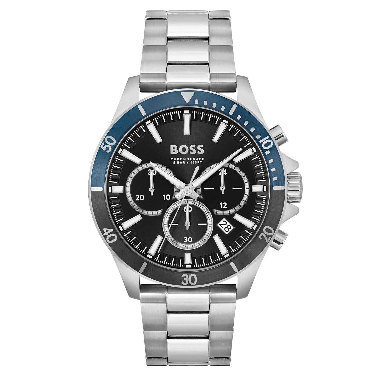 Hugo Boss Silver Steel Black Dial Men's Chronograph Watch- 1514101