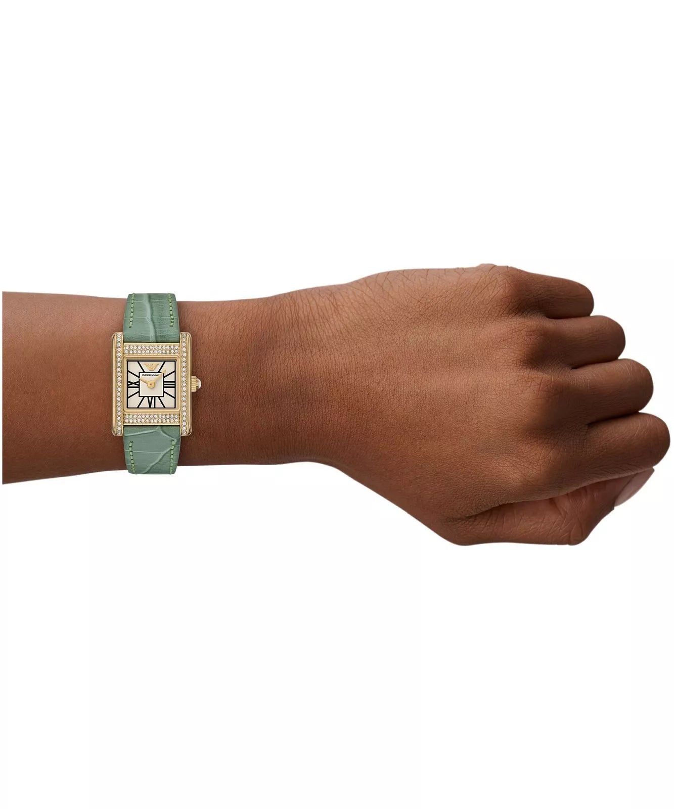 Emporio Armani Two-Hand Green Leather White Dial Ladies Watch - AR11661