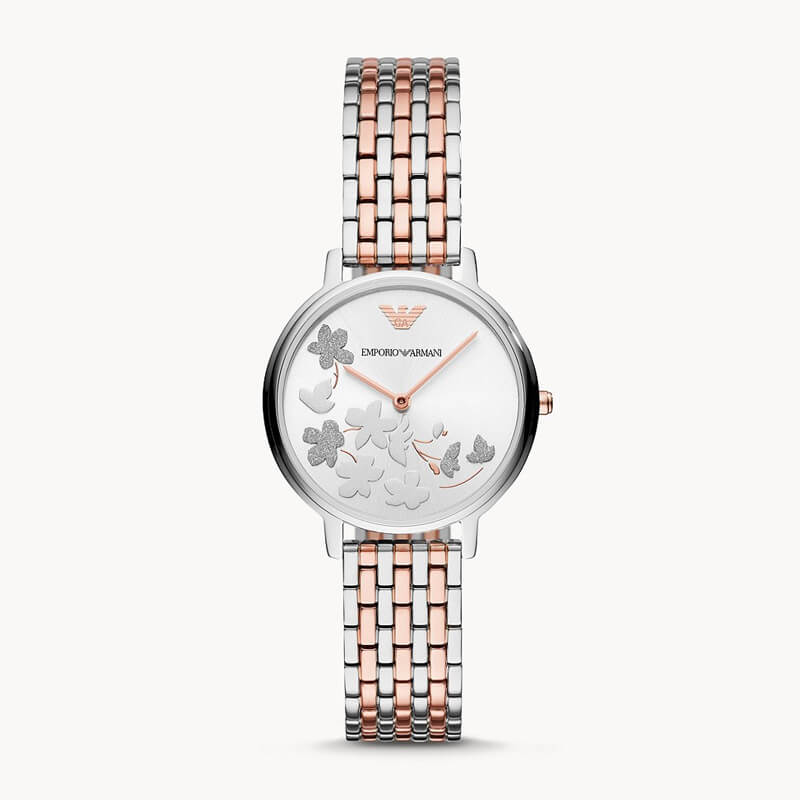 Emporio Armani Floral Dial Dual Tone Ladies Watch- AR11113