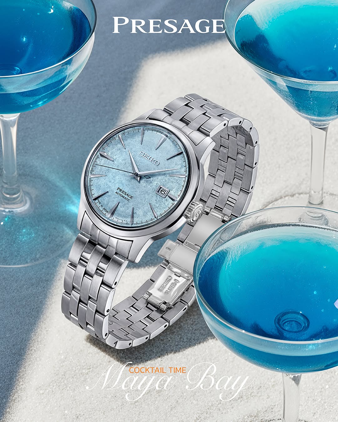 Seiko Presage Cocktail Time Maya Bay Limited Edition Ice Blue Dial Men's Watch - SRPM01J
