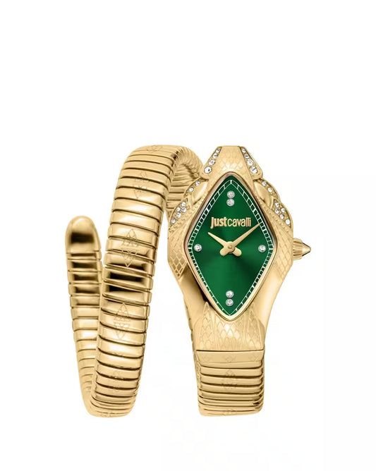 Just Cavalli Ferocious Yellow Gold Green Dial Ladies Watch - JC1L306M0045
