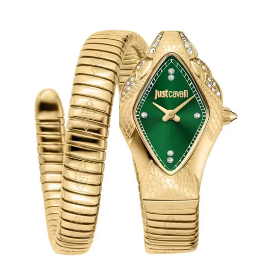 Just Cavalli Ferocious Yellow Gold Green Dial Ladies Watch - JC1L306M0045