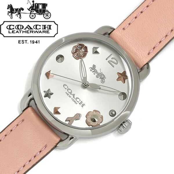 Coach Delancey White Dial Pink Leather Ladies Watch- 14502799