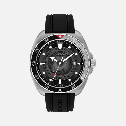 Coach Charter Automatic Grey IP Black Silicone Strap Black Dial Men's Watch - 14602715