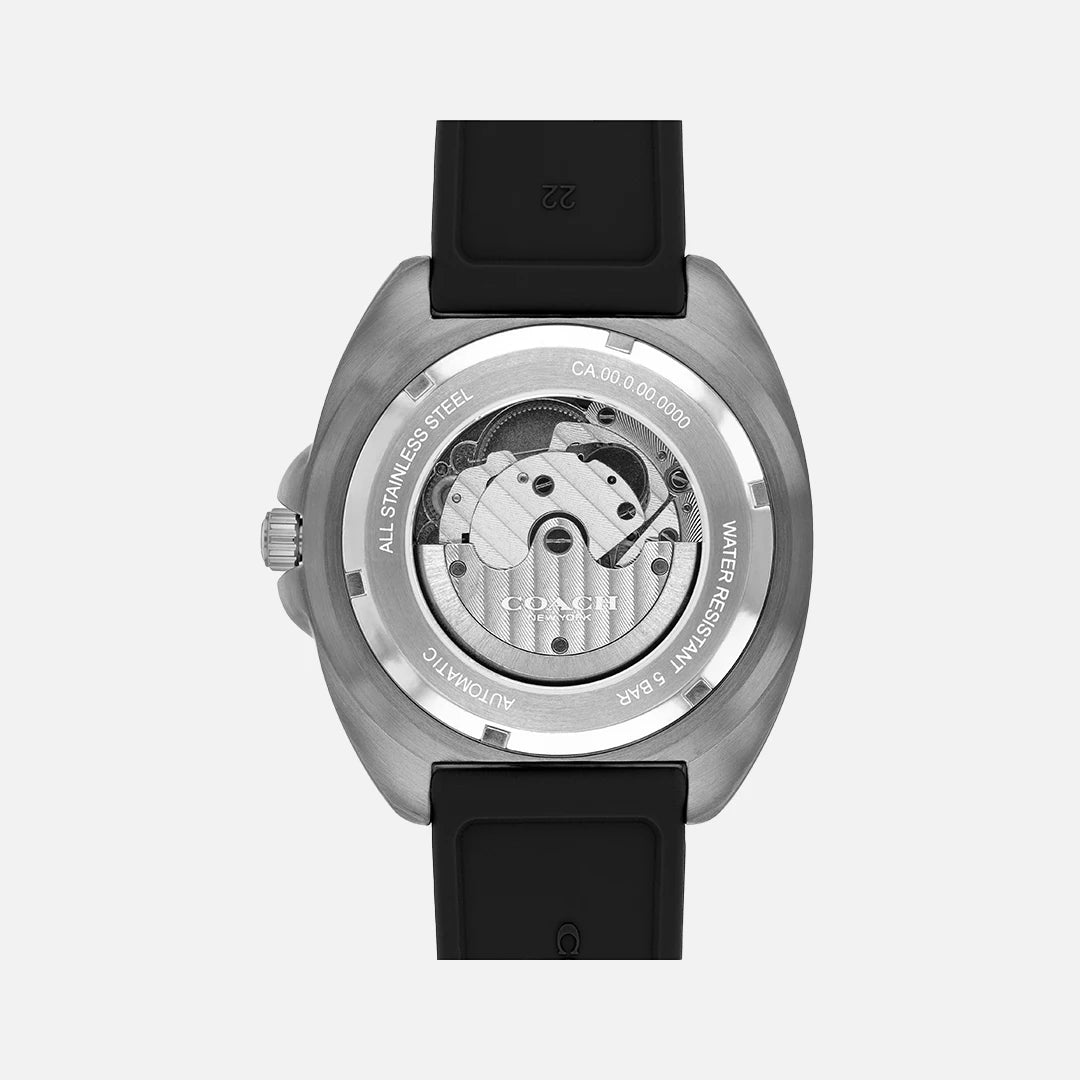 Coach Charter Automatic Grey IP Black Silicone Strap Black Dial Men's Watch - 14602715