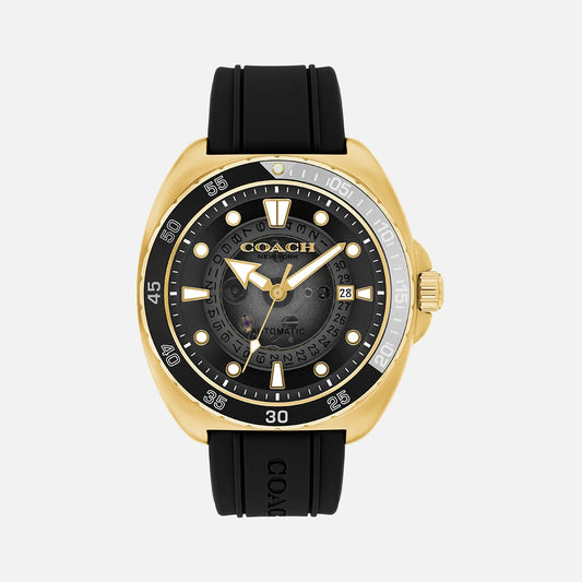 Coach Charter Automatic Gold-Tone IP Black Silicone Strap with Black Dial Men's Watch - 14602718