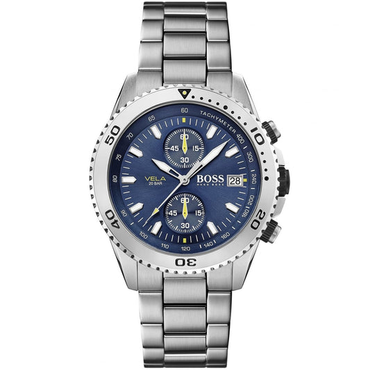 Hugo Boss Vela Chronograph Blue Dial Silver Steel Strap Men's Watch - 1513775