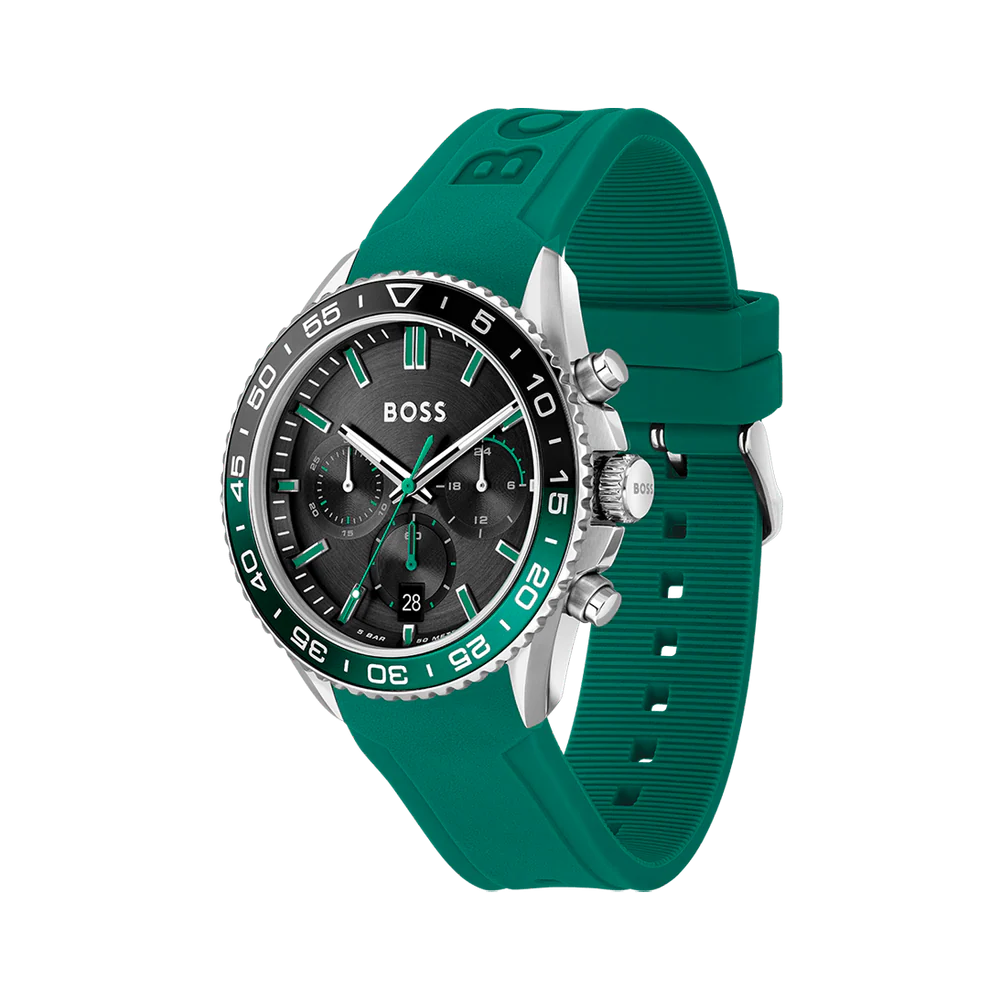 Hugo Boss Runner Black Dial 44mm Green Silicone Men's Watch - 1514246