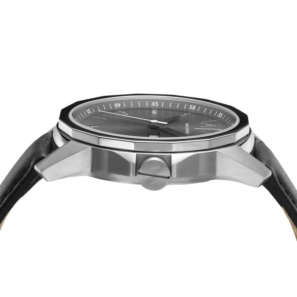Armani Exchange Gray Dial Leather Strap Men's Watch-AX1735