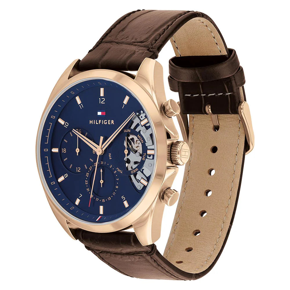 Tommy Hilfiger Rose Gold Leather Strap Men's Multifunction Watch- 1710453