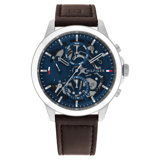 Tommy Hilfiger Skeleton Dial Leather Strap Men's Multi Function Watch- 1710476