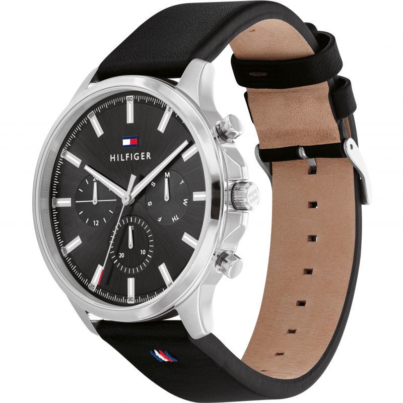 Tommy Hilfiger Ryder Black Leather Strap Men's Multi Function  Watch- 1710495