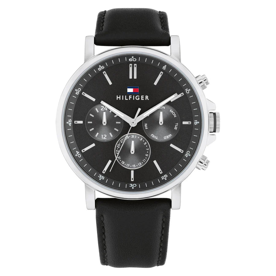 Tommy Hilfiger Tyson Black Leather Strap Multifunction Men's Watch- 1710586