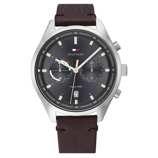 Tommy Hilfiger Leather strap Grey Dial Men's Chronograph Watch- 1791729