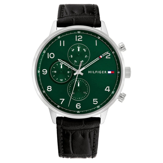 Tommy Hilfiger Leather Strap Green Dial Men's Chronograph Watch- 1791985