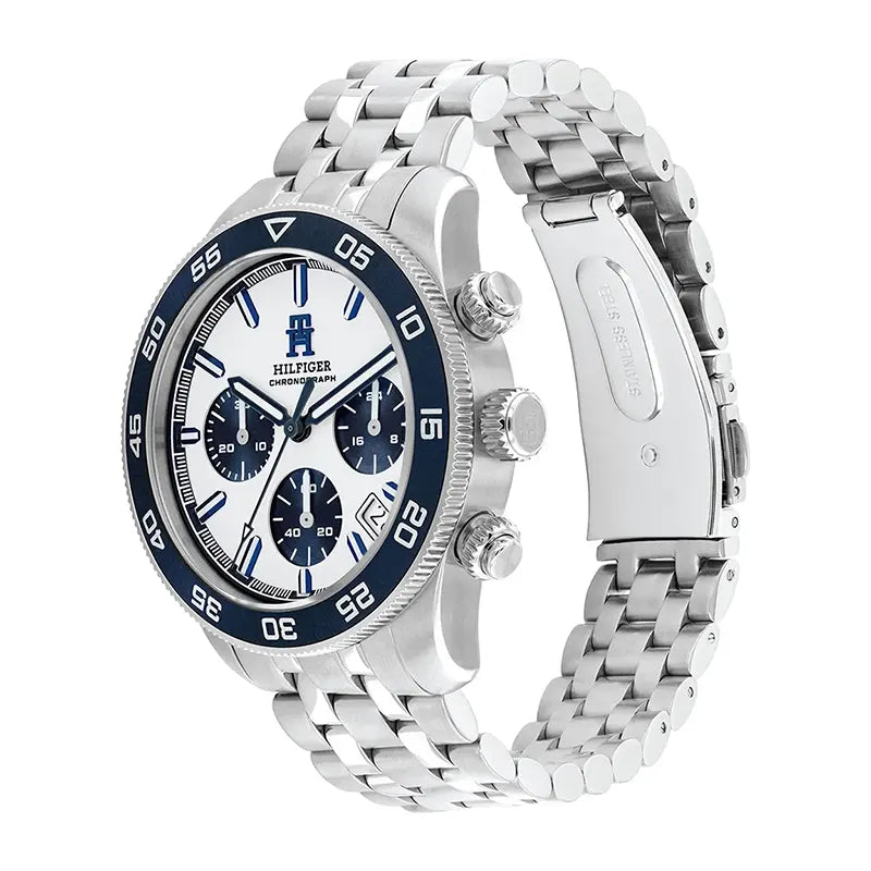Tommy Hilfiger White with Blue Sub Dial Stainless Steel Bracelet Men's Watch - 1792157