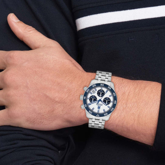 Tommy Hilfiger White with Blue Sub Dial Stainless Steel Bracelet Men's Watch - 1792157