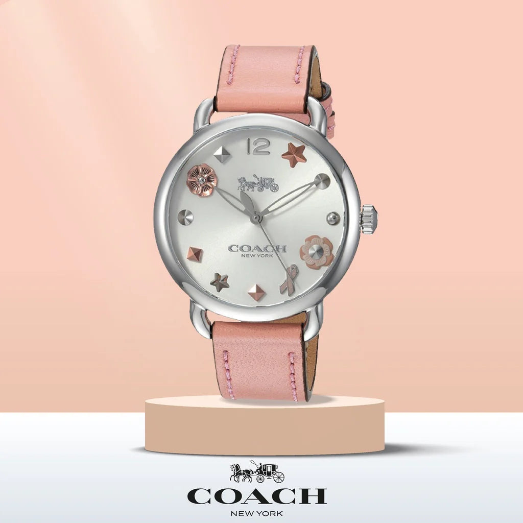 Coach Delancey White Dial Pink Leather Ladies Watch- 14502799