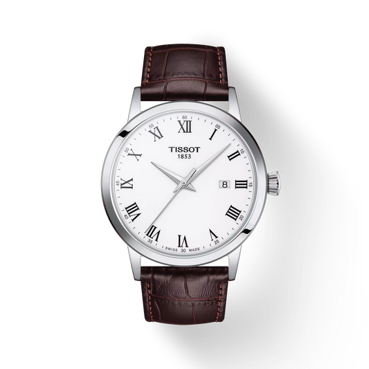 Tissot Classic Dream White Dial Brown Leather Strap Men's Watch - T129.410.16.013.00