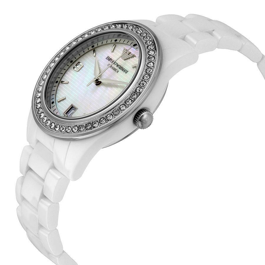 Emporio Armani White Ceramic Mother of pearl dial ladies watch- AR1426