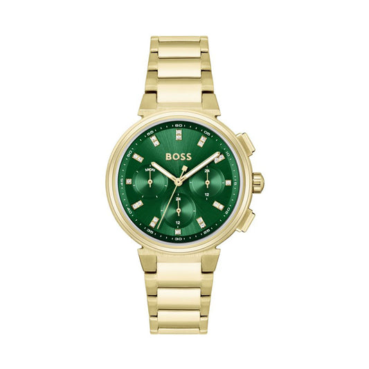 Hugo Boss Gold Green Dial Ladies Chronograph Watch- 1502679