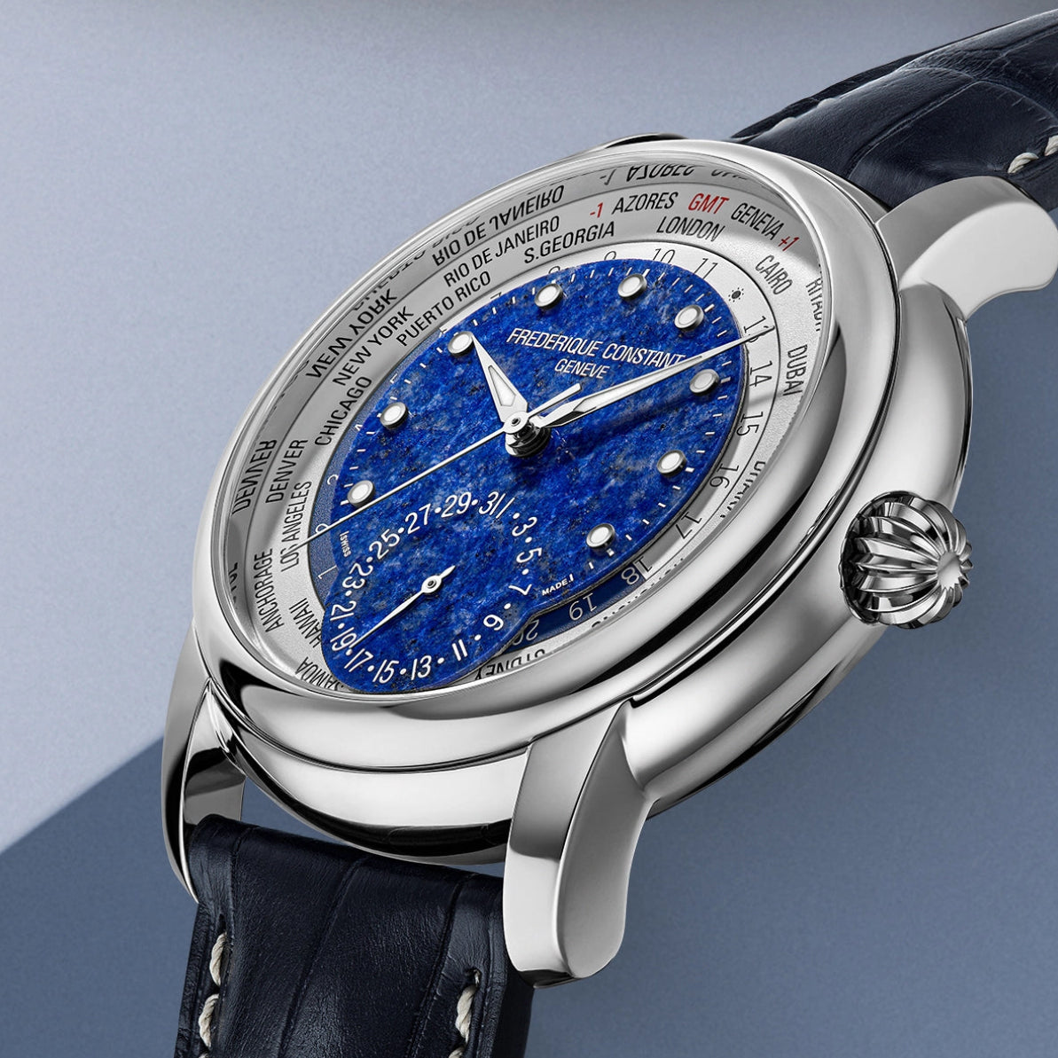 Frederique constant Lapis lazuli Blue Dial Classic Worldtimer Limited Edition of 718 pieces Men's Watch -FC-718LA4H6