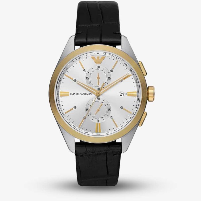 Emporio Armani chronograph black leather men's watch-AR11498