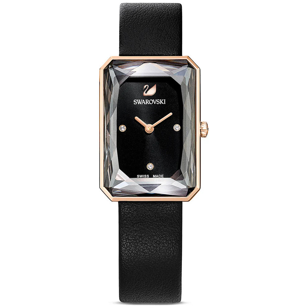 Swarovski Uptown Black Dial Black Leather Strap Ladies Watch - 5547710