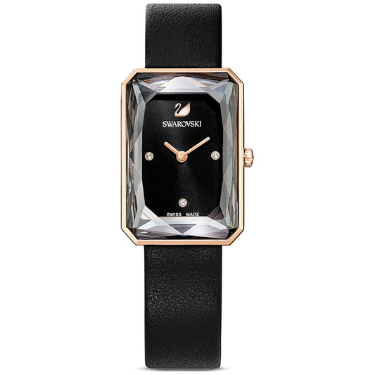 Swarovski Uptown Black Dial Black Leather Strap Ladies Watch - 5547710