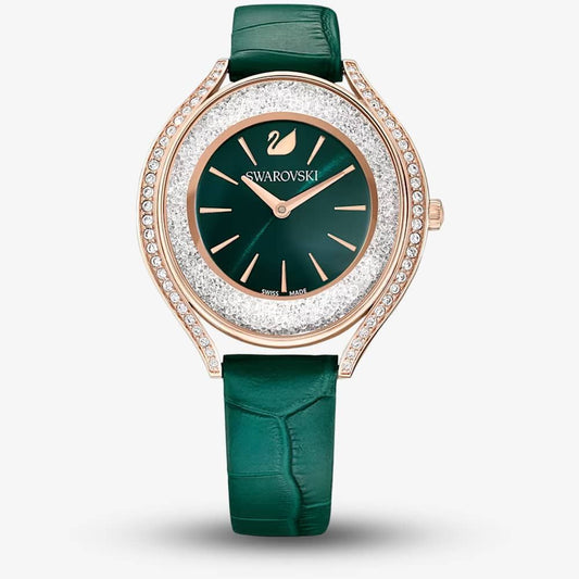 Swarovski Crystalline Aura Green Dial Leather Band Watch For Female - 5644078