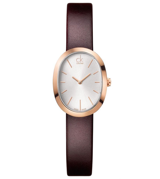Calvin Klein Incentive White Dial Brown Leather Strap Ladies Watch - K3P236G6