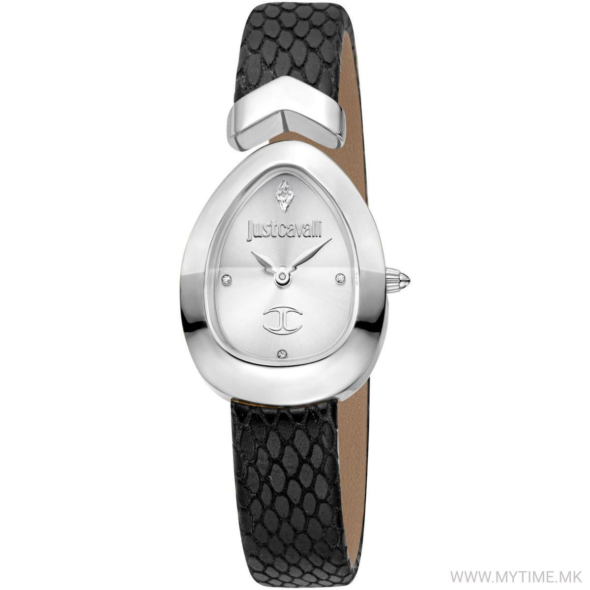 Just Cavalli Signature Snake Stainless Steel Silver Sunray Dial Ladies Watch - JC1L321M0015