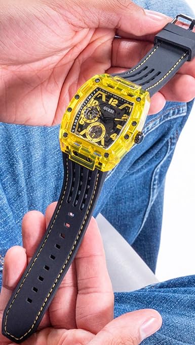 Guess Yellow Multifunction silicone strap men's watch- GW0499G2