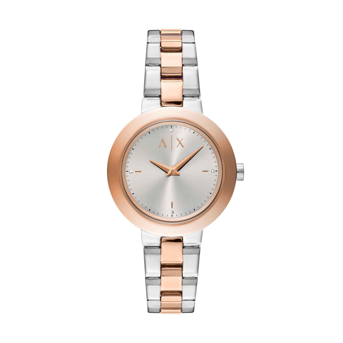 Armani Exchange Silver Color Dial Rose Gold Two-Tone Ladies Watch - AX5172