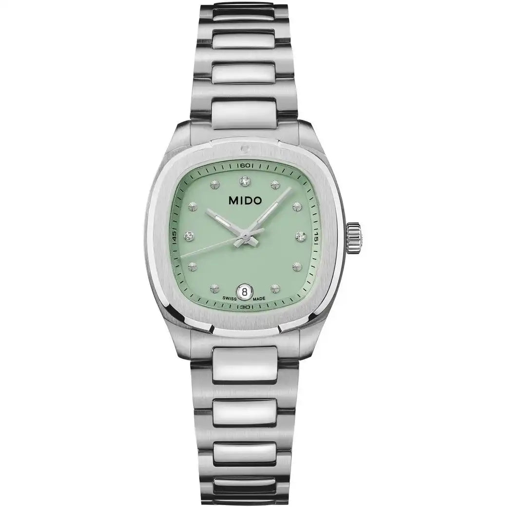 Mido Multifort TV-shaped Diamonds Green Dial 28mm Ladies Watch - M049.110.11.096.00