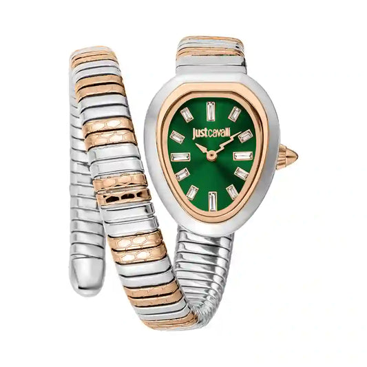 Just Cavalli Stainless Steel Snake Bracelet Green Dial Women's Watch - JC1L222M0075