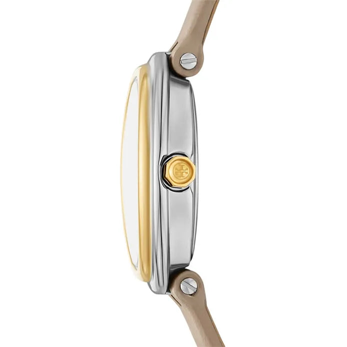 Tory Burch The Oval Cream Dial Gray Leather Strap Ladies Watch - TBW6031
