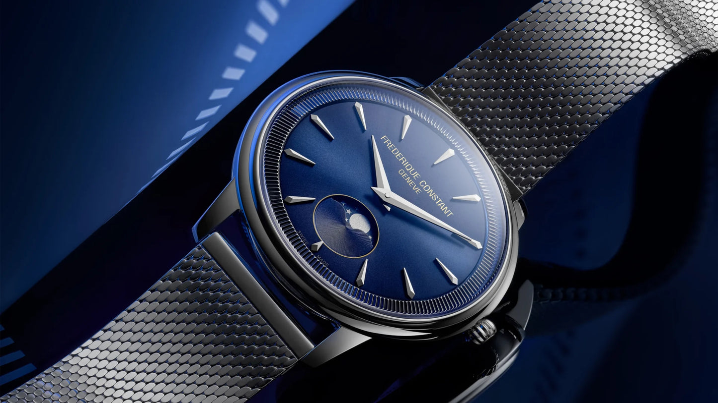 Frederique Constant Classics Moneta Moonphase Blue Dial 37mm Men's Watch - FC-206N3S6B