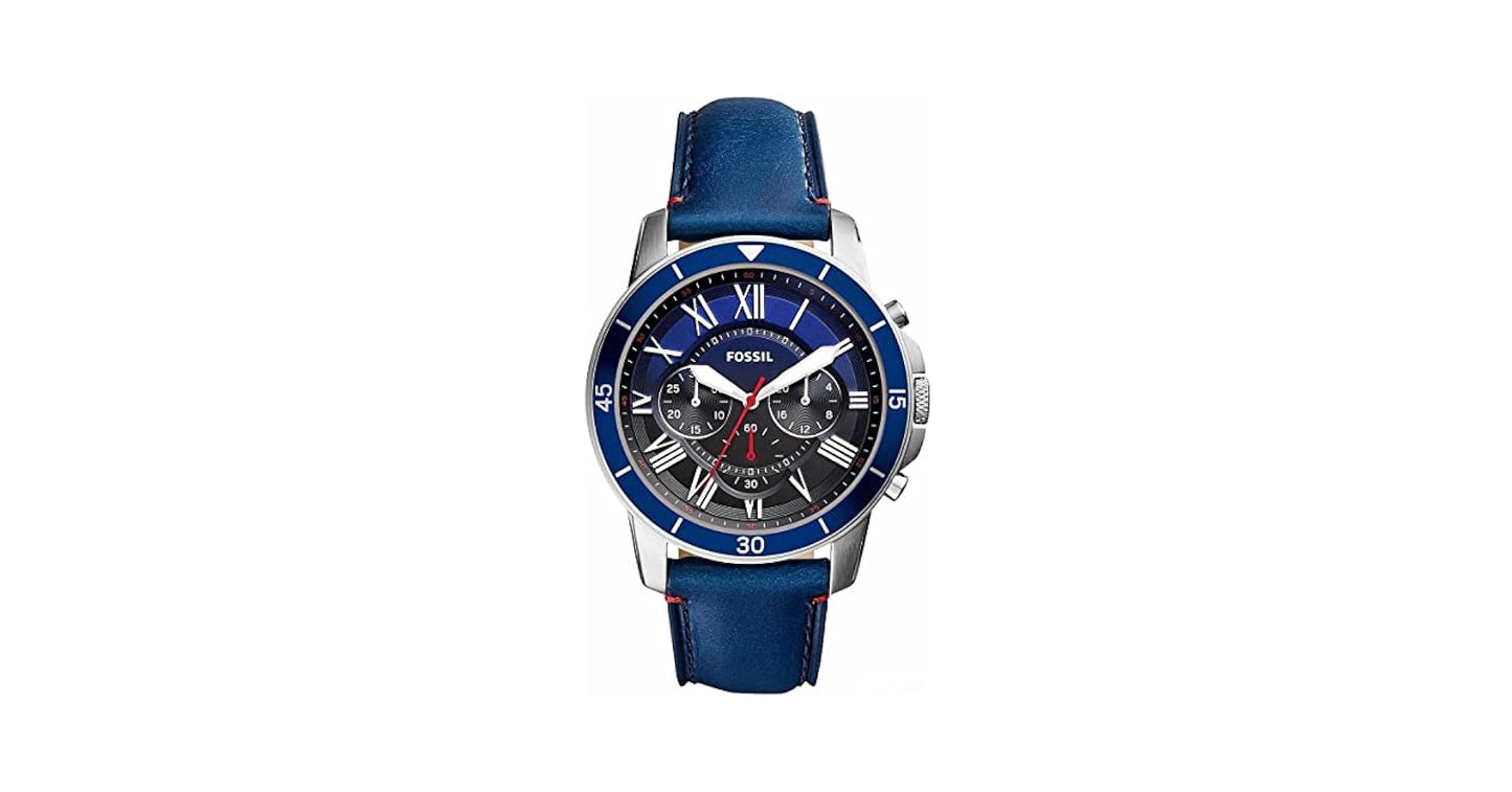 Fossil Grant Chronograph Blue Dial Blue Leather Strap Men's Watch- FS5373