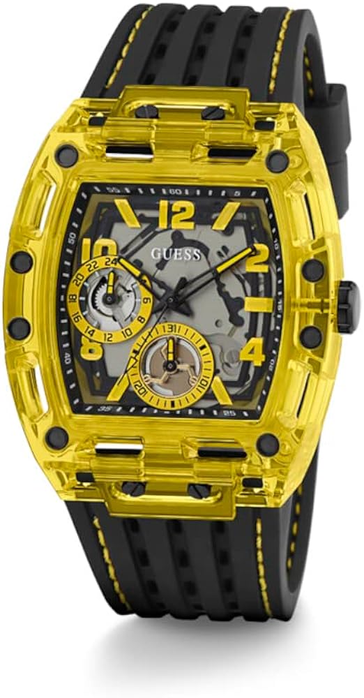 Guess Yellow Multifunction silicone strap men's watch- GW0499G2