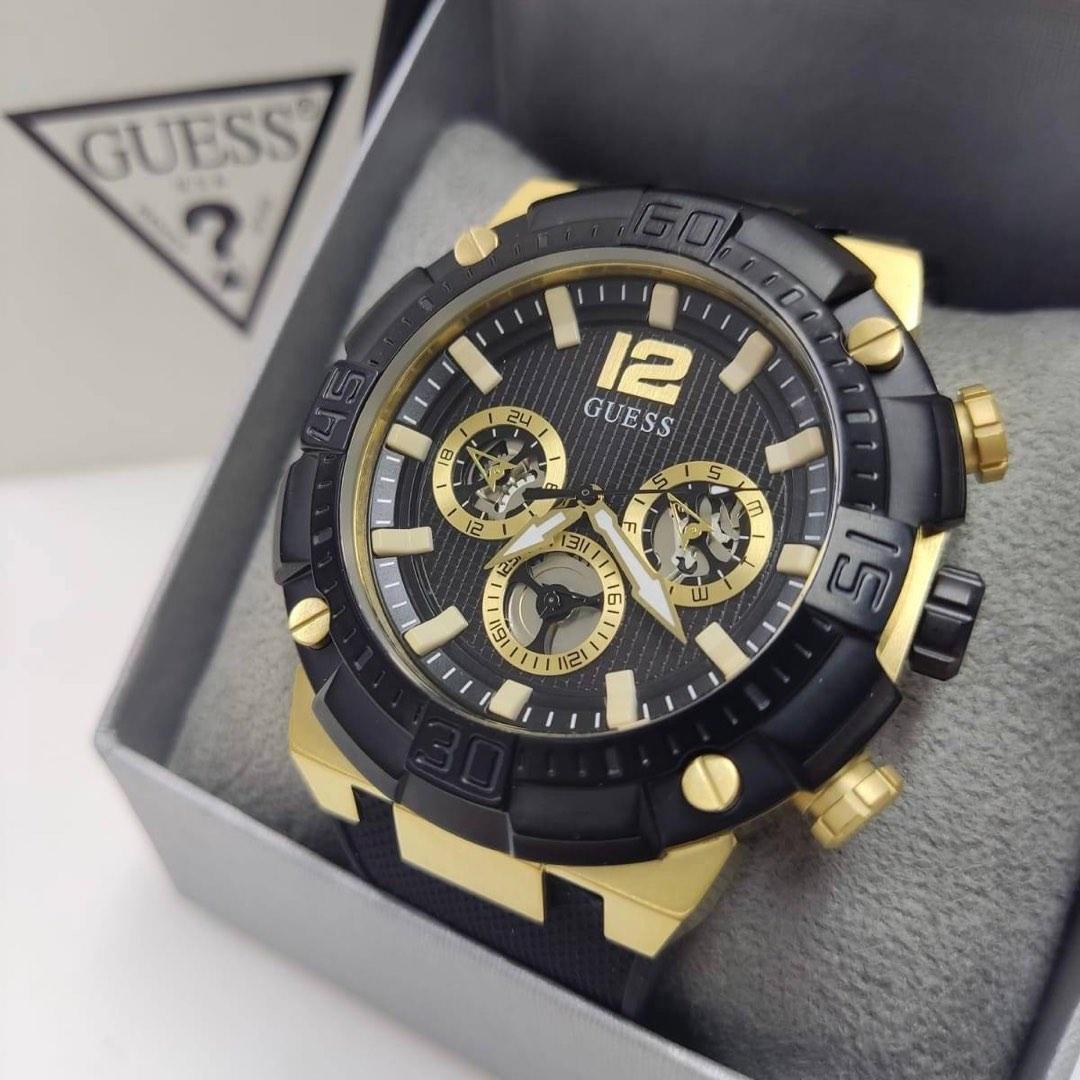 Guess Silicone Strap Gold Tone Chronograph Watch- GW0264G3