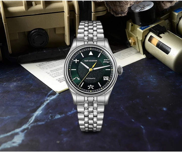 San Martin 39.5mm Pilot Original Design YN55 Green Dial Men's Watch - SN0033