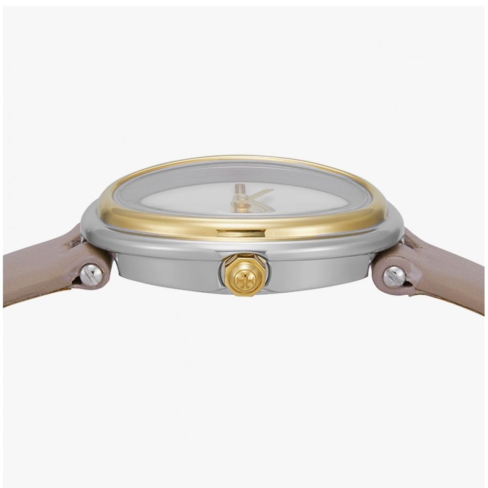 Tory Burch The Oval Cream Dial Gray Leather Strap Ladies Watch - TBW6031