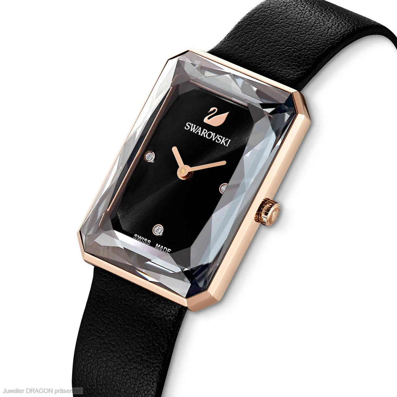 Swarovski Uptown Black Dial Black Leather Strap Ladies Watch - 5547710