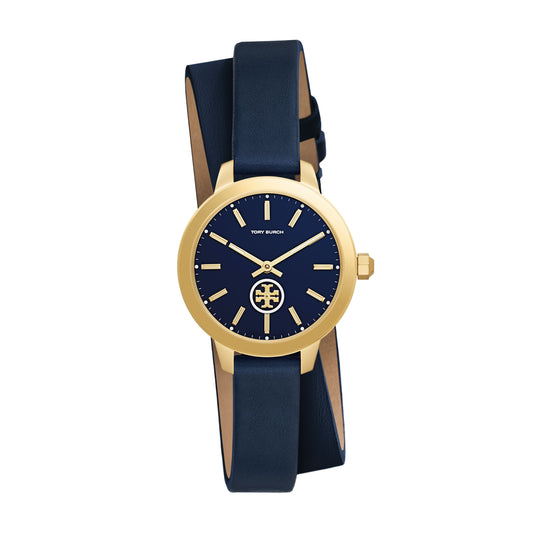 TORY BURCH THE COLLINS Leather Blue Golden Dial Ladies Watch - TBW1303
