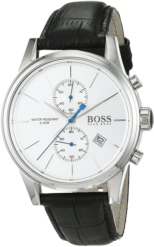 Hugo Boss Jet Black Dial Leather Strap Men's Watch- 1513282