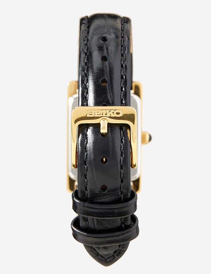 Seiko Tank White Dial Black Leather Strap Ladies Watch - SWR054P1