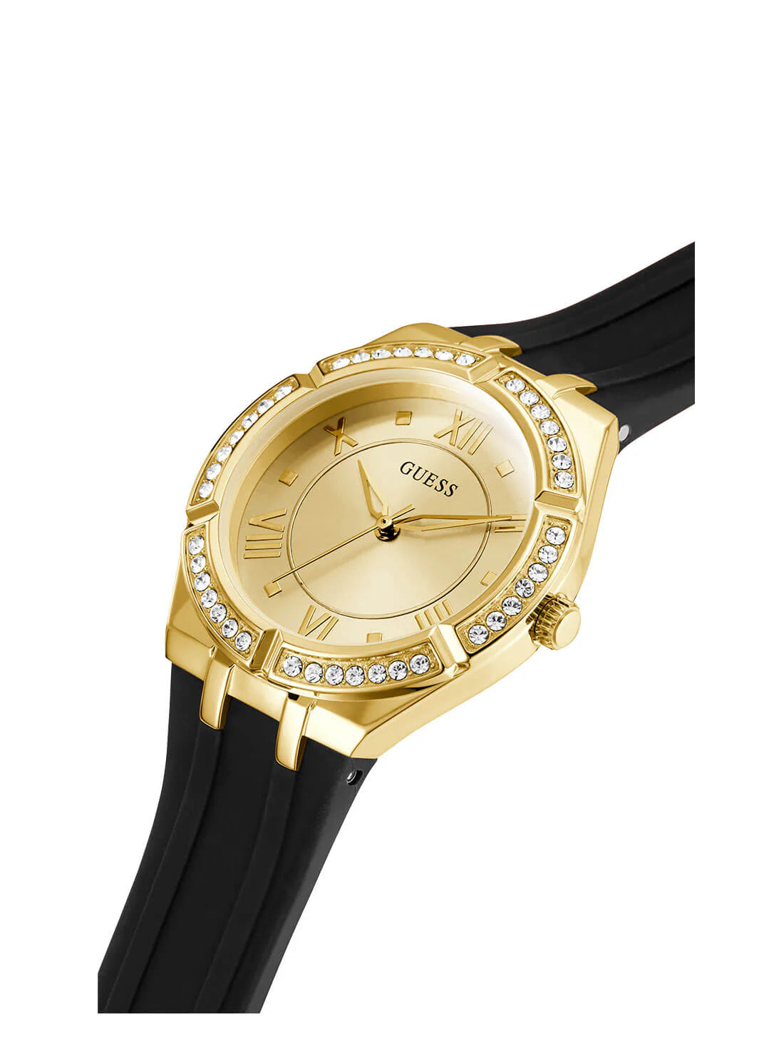 Guess Black Rubber Strap Gold glitz cosmo Ladies Watch- GW0034L1