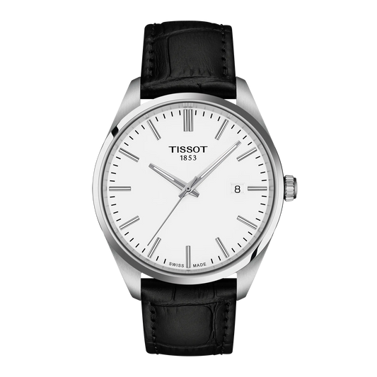 Tissot PR 100 White Dial Black Leather Strap 40mm Men's Watch - T150.410.16.011.00