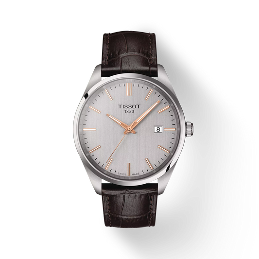 Tissot PR 100 Silver Dial Brown Leather Strap Men's Watch - T150.410.16.031.00